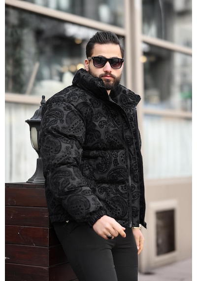 Erkek Dik Yaka Kışlık Flok Mont Çok Renkli