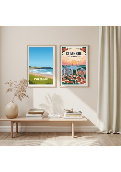 Polzeath Cornwall Seyahat Posteri: Kıyı Manzarası Sanat Baskısı