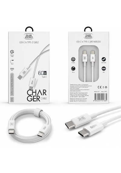 Sub Zero Cl92 Type C To Type C 60w Hızlı Şarj Ve Data Kablosu 1 Metre Pd Destekli Beyaz