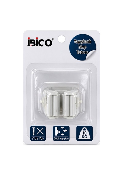 İbico İ13-068 10kg. Taşıma Askı Plastik Mop Sap Tutucu Yapışkanlı Montaj Şeffaf Pvc Plaka - 12'li Paket