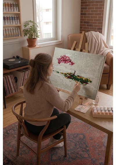 Sayılarla Boyama Seti 40 X 50 Cm Tuval Şasesine Gerili Yalnız Ağaç