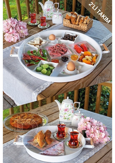 Kitchen Trend 2'li Ahşap Kulplu 51 CM Metal Tepsi ve 37 CM Be .