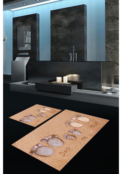Buççin Online Mağaza 3d Dijital Baskılı Kaymaz Taban Yıkanabilir İkili Banyo Takımı Klozet Takımı Polyester Kahverengi Çok Renkli