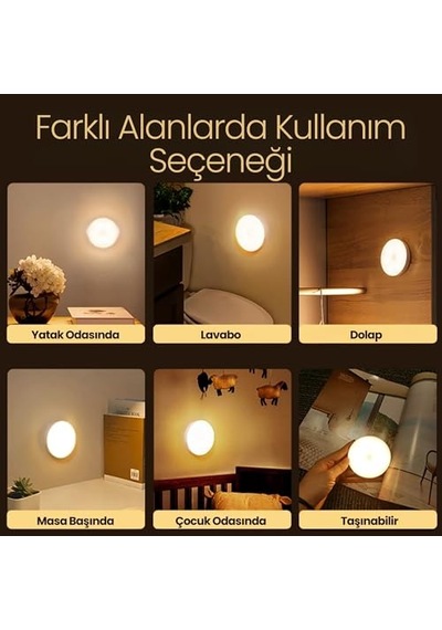 Hareket Sensörlü Ledli Gece Lambası Şarj Edilebilir, Taşınabilir 4000k Günışığı 2 Adet Çok Renkli