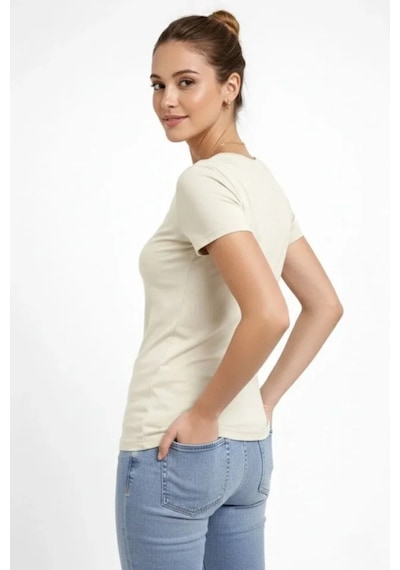 Butik İstanbul T-shirt V Yaka Slim Fit Likralı Tişört Günlük Basic Body - Taş Butik İstanbul T-shirt V Yaka Slim Fit Likralı Tişört Günlük Basic Body - Taş