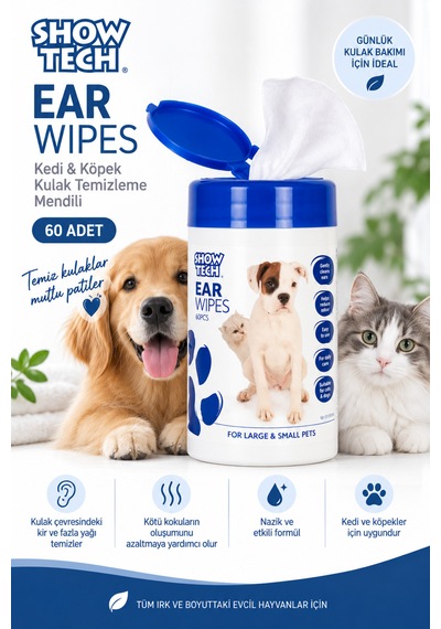 Showtech Ear Wipes Kedi Köpek Kulak Temizleme Mendili 60 Adet