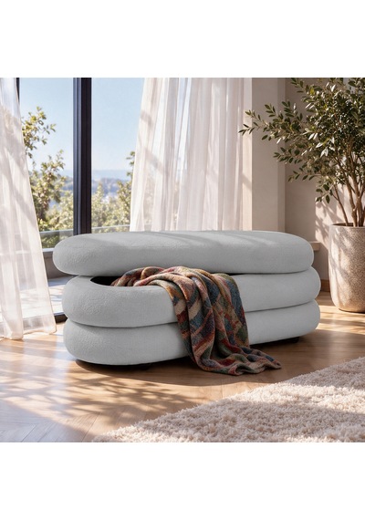 İnarch Dizayn Naturis Sandıklı Bench Depolama Alanlı Modern Puf Açık Gri