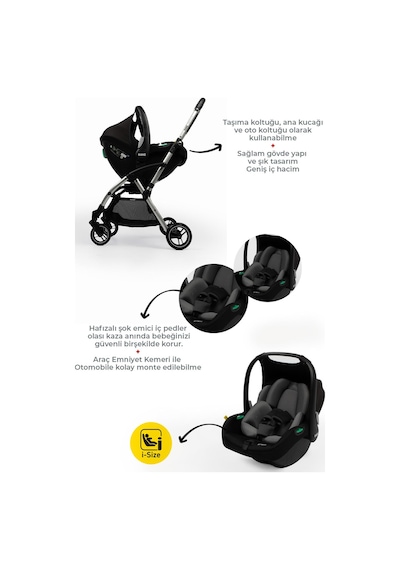 Kanz Marcus Kolay Katlanabilen Kabin Travel Sistem Bebek Arabası Raisin Black