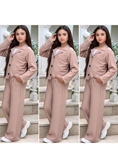 Kız Çocuk Ceket Pantolon Takım Cepli Düğme Detaylı Piliseli Pantolon 6-16 Yaş 31596 Krem Kız Çocuk Ceket Pantolon Takım Cepli Düğme Detaylı Piliseli Pantolon 6-16 Yaş 31596 Krem
