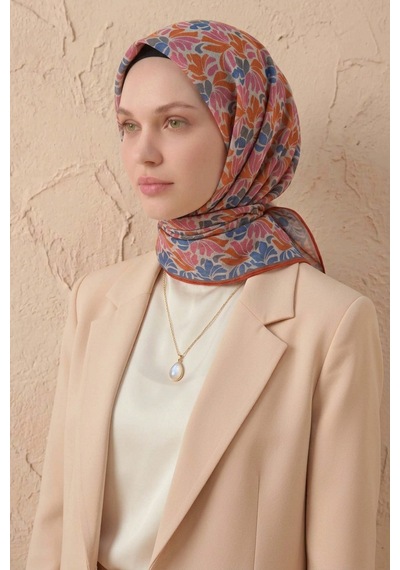 Silk Home Soft Eşarp Floral Line Gümüş 90x90 Çok Renkli