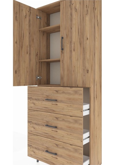 Arges Dolap 3 Raflı 3 Çekmeceli 2 Kapaklı 88x30x221 Çam-çam Çam