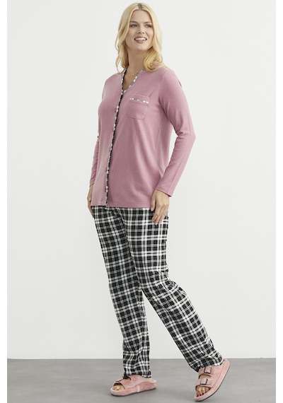 Sementa Ekose Kombinli Düğmeli Pijama Takım - Gül Kurusu Gül Kurusu
