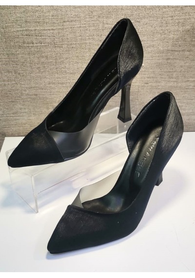 New Angel 853 Kadın Topuklu Şeffaf Detaylı Stiletto Ayakkabı Siyah Saten Siyah