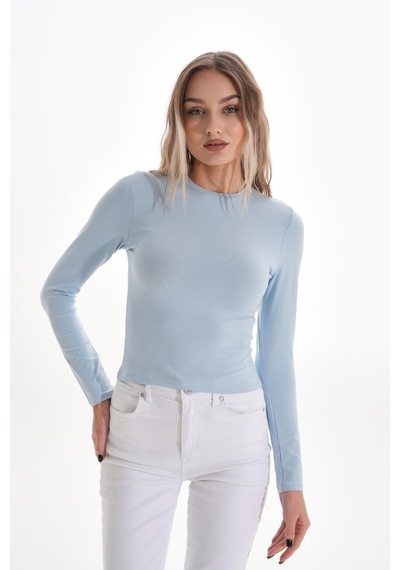 Likralı Pamuk Tişört-slim Fit -açık Mavi Açık Mavi