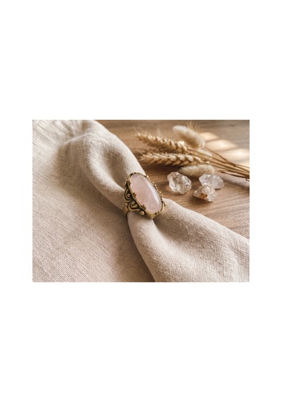 Esoo Jewelry Vintage Tasarım Pembe Doğal Taşlı Ayarlanabilir Kadın Yüzük - Antik Gold Görünümlü