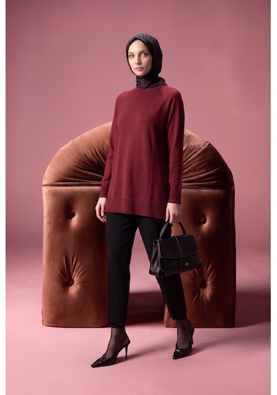 Armine Trend Bisiklet Yaka Uzun Kollu Sade Rahat Kesim Tunik Bordo 26ktd419