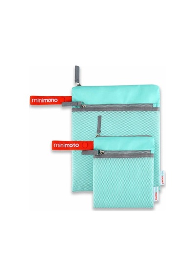 Minimono 2'li Islak & Kuru Çanta Seti Sıvı Geçirmez Pu İç Yüzey Büyük + Küçük Boy 2'li Set Yeşil