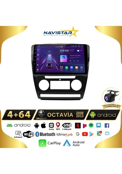Skoda Octavia 2008-2013 Model 4gb + 64gb Android 13 Kablosuz Car