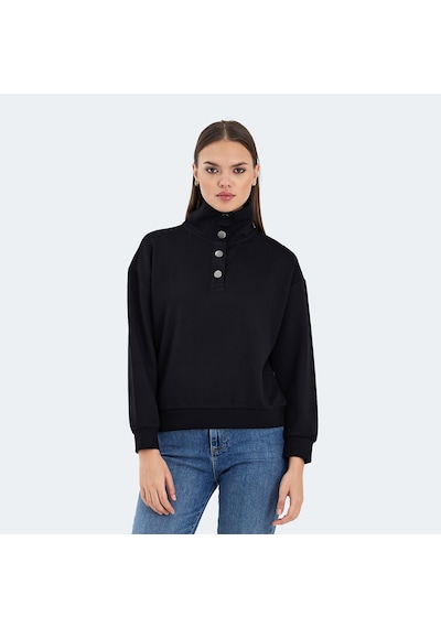 Slazenger VIDAL Oversize Kadın Dik Yaka Oversıze Siyah Sweatshirt