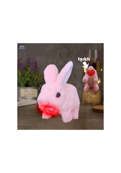 Elektronik Pilli Işıklı Zıplayan Hareketli Peluş Sevimli Kalplıtavşan Oyuncak 18 Cm. Beyaz Gri Pembe Kahve Pembe