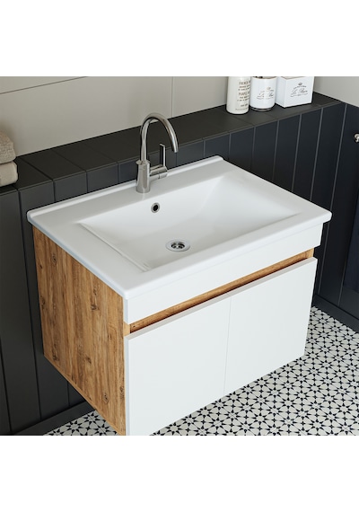 Roomart '' Lavabolu '' Atlantik-beyaz Mdf 65 Cm Banyo Alt Dolabı Atlantik Çam - Beyaz
