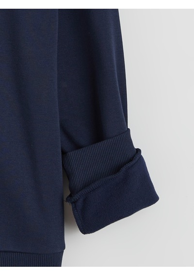 Lcw Modest Lacivert İşlemeli Kadın Kalın Sweatshirt Tunik