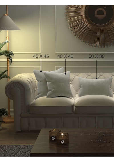 Ekru Renk Kırlent , Yastık Kılıfı Kadife Görünümlü Velvet Touch Serisi Ekru