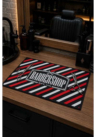 Dorsh Kuaför Salonu Tezgah Üstü Çalışma Matı Kırmızı Beyaz Barbershop F-175