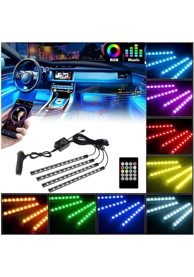 Araç İçi Ayak Altı Müziğe Ve Sese Duyarlı 12 Ledli Rgb Renkli Kumandalı Led