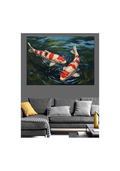 Su İçinde Yüzen Koi Balıkları Yağlı Boya Dokulu Kanvas Tablo Canvas Tablosu