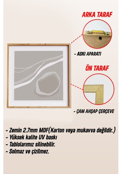 Ahşap Çerçeveli Mdf Kare Tablo Seti Salon Ve Oturma Odası Için Kr4017 42 X 42