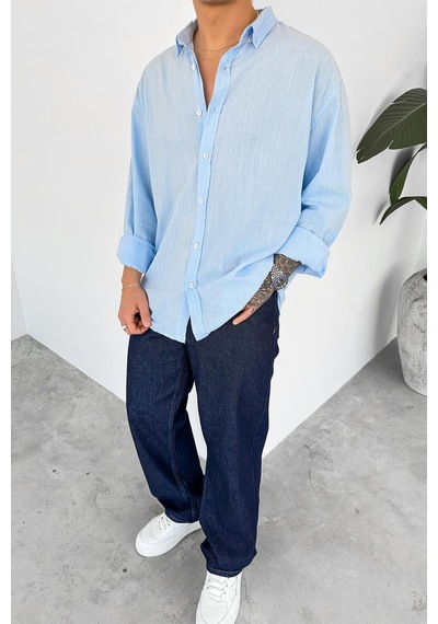 Bebe Mavi Oversize Fresh Keten Gömlek Bebe Mavi