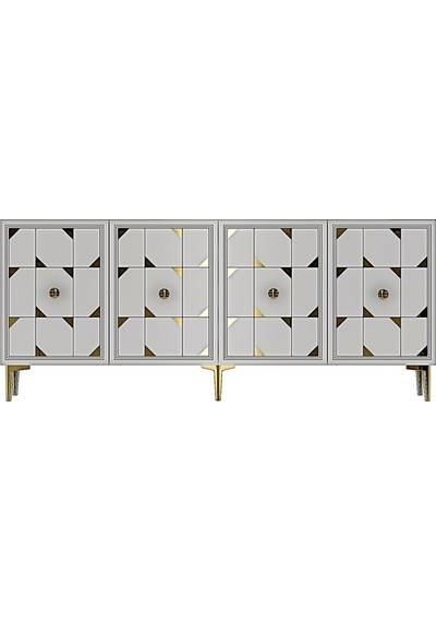 Ka1803bg Moka180 Konsol, Kahve Köşesi, Tv Sehpası Beyaz-gold 180cm Beyaz-gold