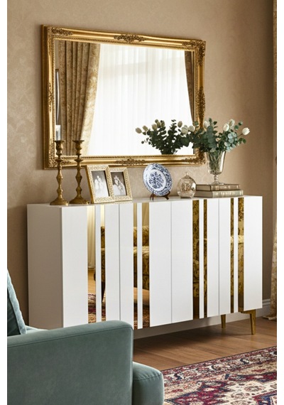 Ka1230bg Mia120 Konsol, Kahve Köşesi Ve Tv Sehpası, Çok Amaçlı Dolap Beyaz - Gold 120cm Ka1230bg Mia120 Konsol, Kahve Köşesi Ve Tv Sehpası, Çok Amaçlı Dolap Beyaz - Gold 120cm