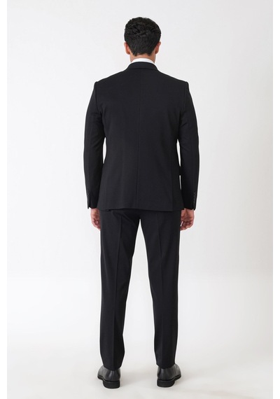 Efor Slim Fit Esnek Pamuklu Dokulu Siyah Yelekli Takım Elbise Tk 959