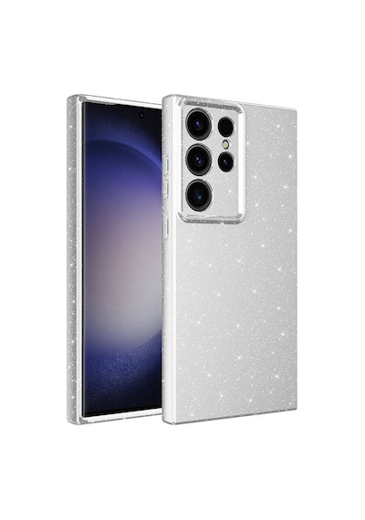 Galaxy Uyumlu S24 Ultra Kılıf Kamera Korumalı Simli Parıltılı Lüks Silikon Gümüş