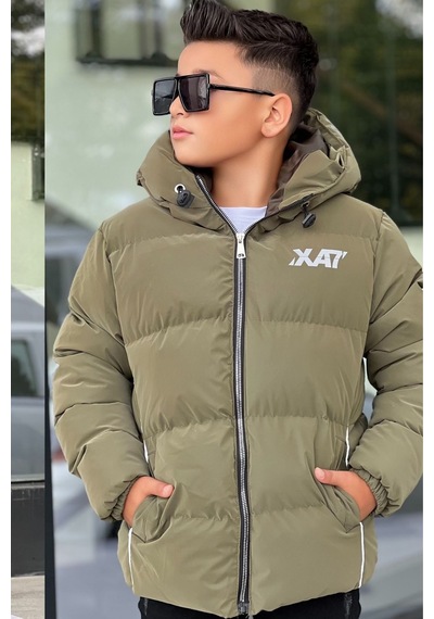 Pina Kids Erkek Çocuk Kapüşonlu Baskılı Reflöktör Detaylı Nova Kumaş Kışlık Şişme Mont Km4017 Haki