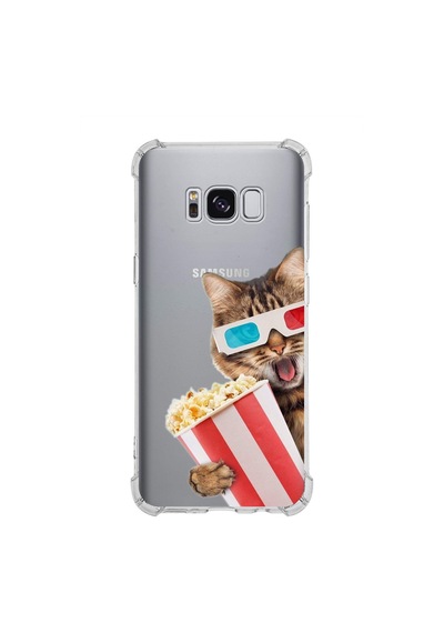 Samsung Galaxy S8 Uyumlu Kedi 1 Baskılı Şeffaf Köşe Korumalı Antişok Kılıf