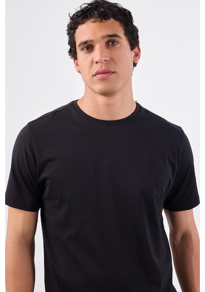 Dufy Siyah Bisiklet Yaka Pamuklu Düz Renk Slim Fit Erkek T-shirt Siyah