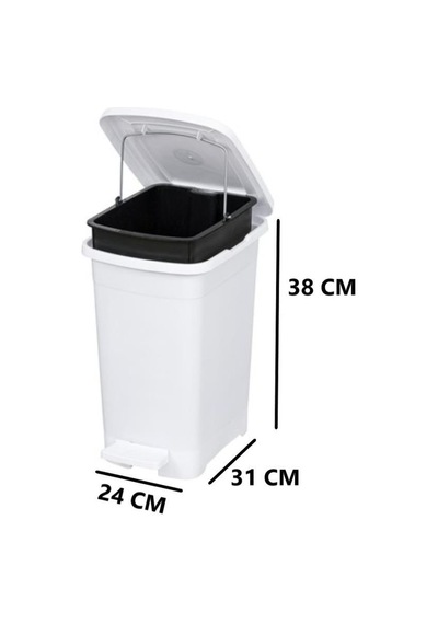 Omnipazar Elf-i343 Slim Pedallı Plastik Çöp Kovası İç Kovalı 15 Lt Beyaz