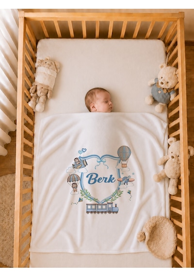 Pia Baby İsme Özel Erkek Bebek Hastane Çıkışı 4 Lü Set %100 Pamuk Organik Baskılı Battaniyeli Tulum Seti 1029bt3x Krem
