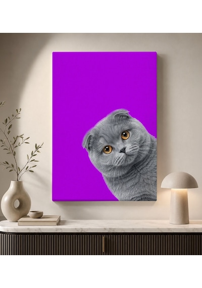 Bk Gift Mor Fonlu Gri Scottish Fold Kedi Portresi Sevimli Minimalist Modern Kanvas Duvar Tablosu 50x70 Cm Bitmeyencom38255 Bk Gift