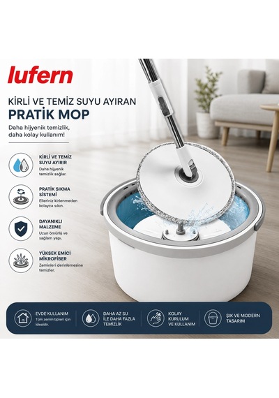 Özel Tasarım Kirli Ve Temiz Suyu Ayıran Pratik Mop Mikrofiber Etkili Leke Çıkarma Saç Toz Kir