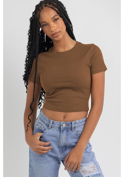 Madmext Kahverengi Basic Crop Kadın Tişört Mg1772-kahverengi Kahverengi