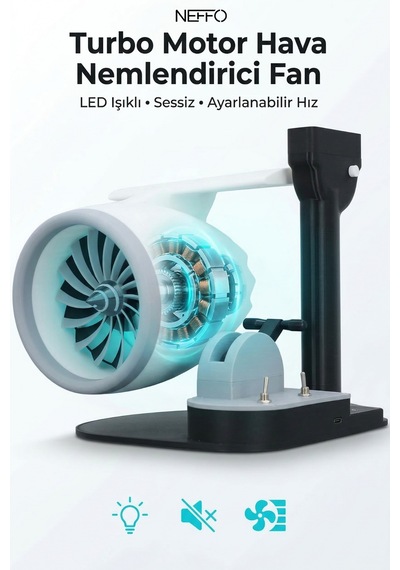 Turbo Motor Tasarımlı Hava Nemlendirici, Ayarlanabilir Hızlı, Led Işıklı Sessiz Soğutucu Fan