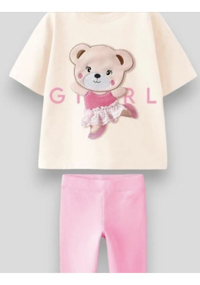 Lolliboomkids Kız Çocuk Sevimli Balerin Pembe Ayıcık T-shirt Ve Tayt Takım 3d Kabartma Aplike Nakış Baskılı Çok Renkli Lolliboomkids Kız Çocuk Sevimli Balerin Pembe Ayıcık T-shirt Ve Tayt Takım 3d Kabartma Aplike Nakış Baskılı Çok Renkli
