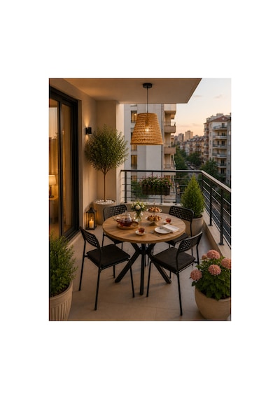 Çam 4 Kişilik Minderli Balkon Takımı, Balkon Masası, Balkon Sandalyesi, Yuvarlak Masa, Yemek Masası, Mutfak Masa Sandalye Takımı, 4 Sandalye 1 Masa Çam/siyah-siyah