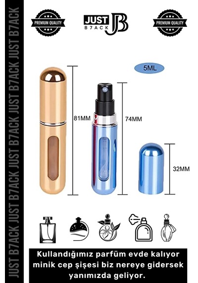 Parfümşişesi Şişesinden Doldurulabilir Taşınabilir Çanta İçi Mini Cep Parfüm Şişesi 5 Ml X 5 Adet