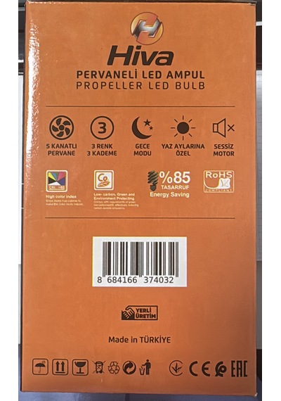 Hv 500 Beş Pervaneli Led Ampullü E/27 Duylu Tavan Vantilatörü
