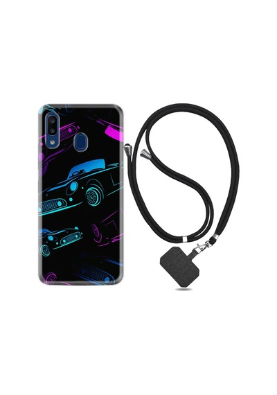 Samsung Uyumlu Galaxy A20 Kılıf Ipli Askılı Cars Neon 1618